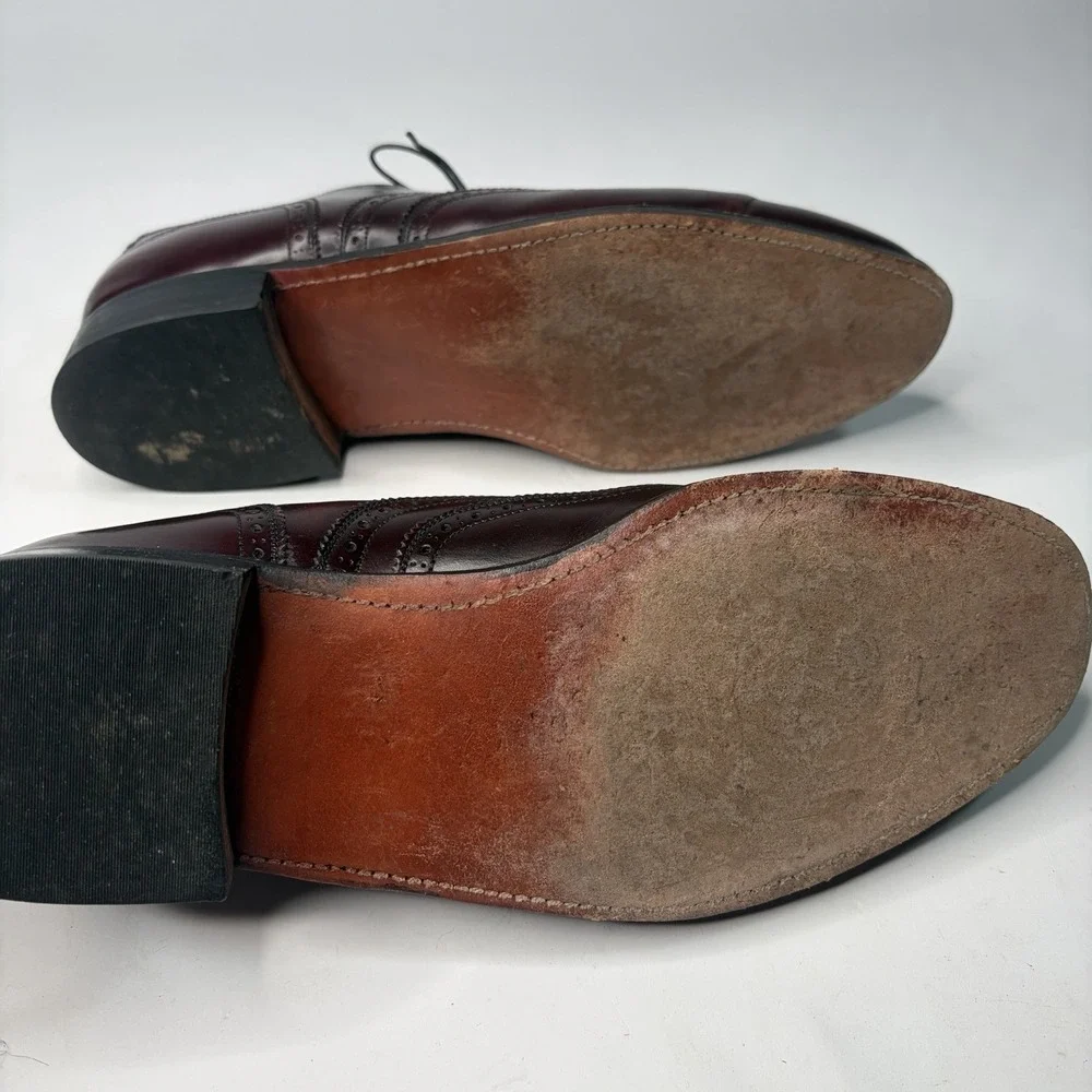 VTG French Shriner Men's 9.5 Burgundy Leather Dress Shoes Oxford Made in Italy